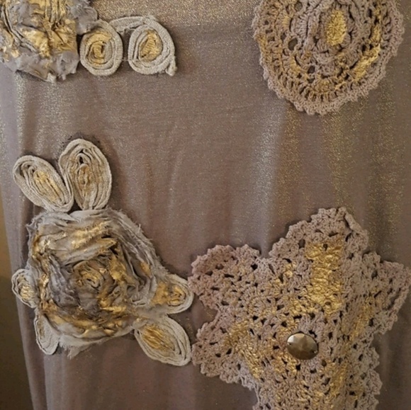 John Fashion Mocha Embroidered Appliqué and Iridescent Gold Dress‎ - Picture 5 of 9